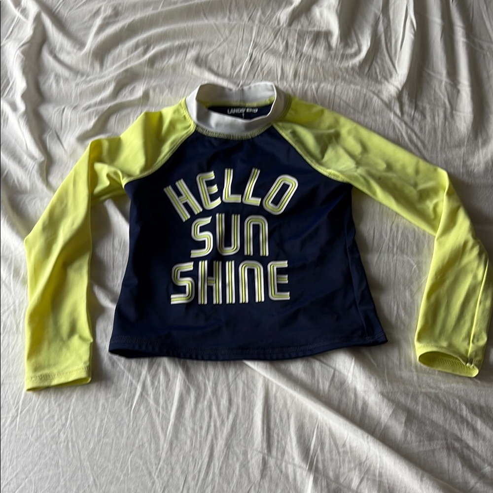 Lands' End Blue and Yellow Rashguard Swim Top